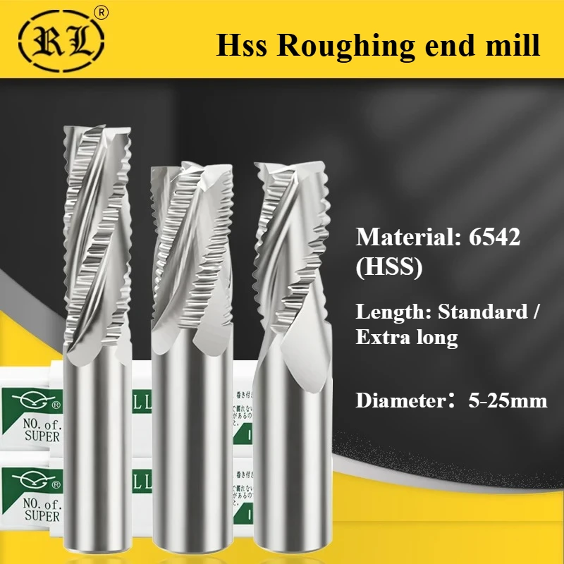 Фото Фреза для черновой обработки R L Extra Long, HSS6542, 4-зубая, от 5 мм до 32 мм, для фрезерных станков с ЧПУ, токарных станков и комбинированных фрезерно-токарных станков №1