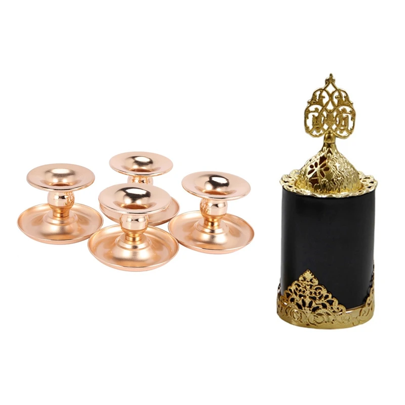 

2Pcs Candle Holder Gold Candelabra Wedding Candle Stand With Nordic Ceramics Incense Burner Holder,Arabic Style Burner
