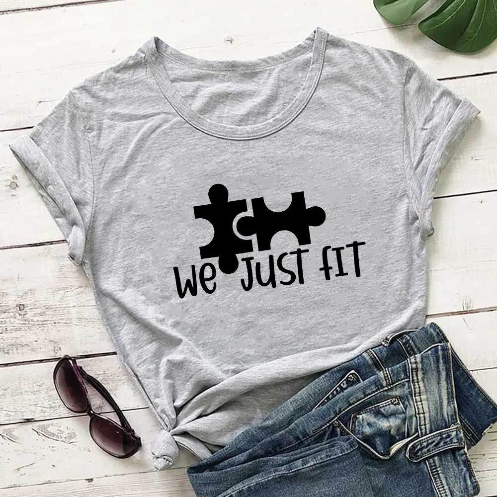 

Women's new Valentine's day new we just fit alphabet print T-shirt