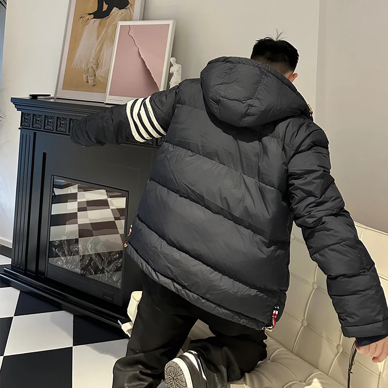Winter Men's Down Coat Original Striped Design Luxury Brand TB Down Jacket High Quality Famous Tops Men Solid Puffer Coats