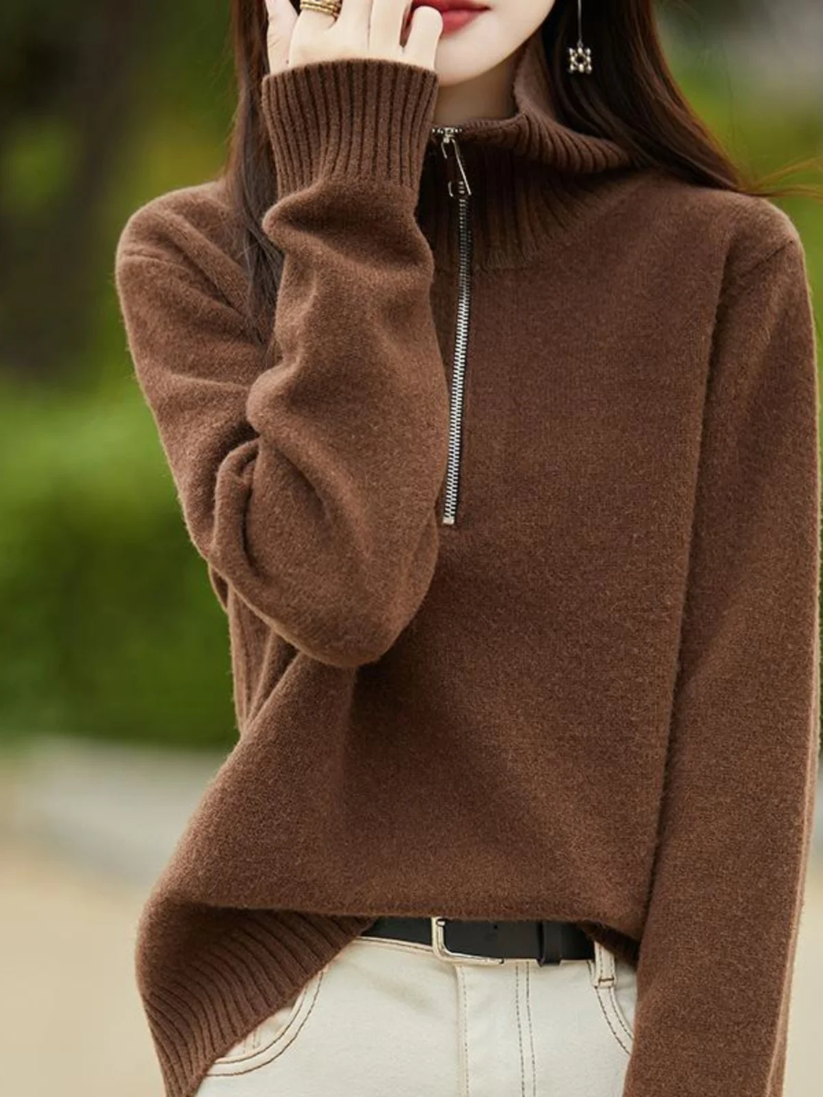 Шерстяной свитер с полумолнией и лацканами женские европейские товары элитная