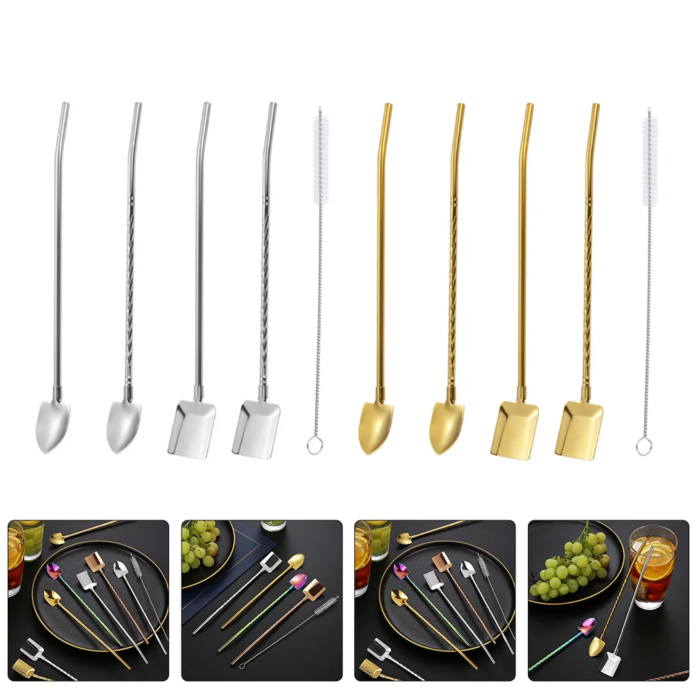 

Spoon Straws Straw Spoons Kitchen Rainbow Accessories Dessert Cocktail Stir Stirring Smoothie Drinking Scoop Metal Steel