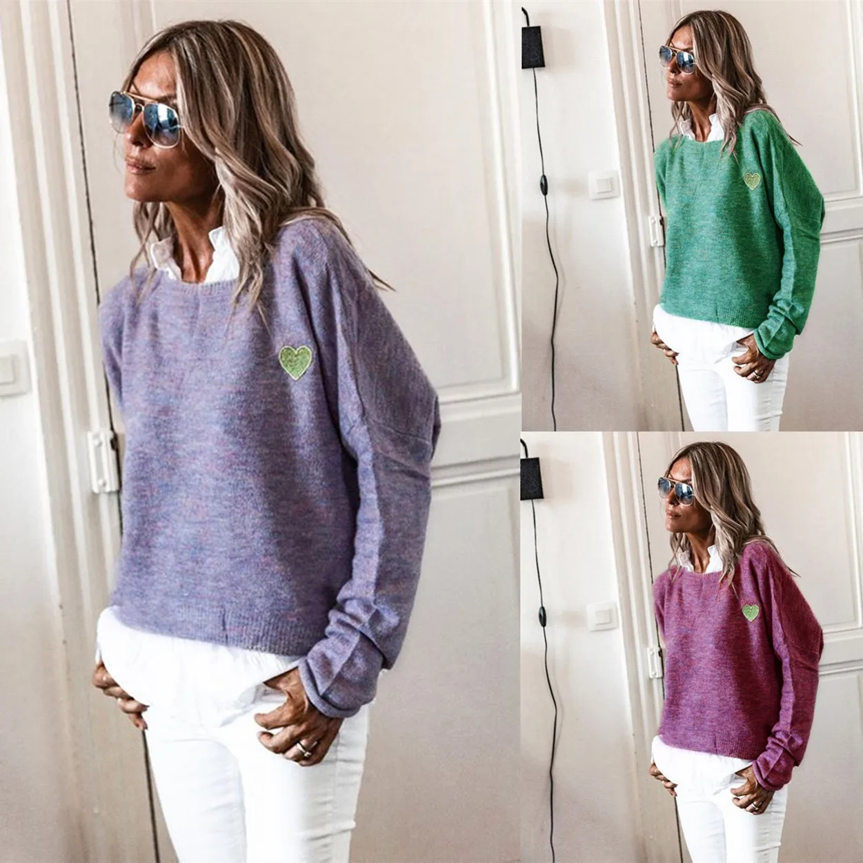 

2022 Autumn Best Selling Loose Long Sleeve Love Sweater Bottoming Shirt Single Piece