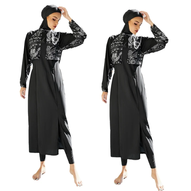 

Muslim Women Long Sleeve Swimming Swimwear Trousers Three Piece Split Swimsuit
