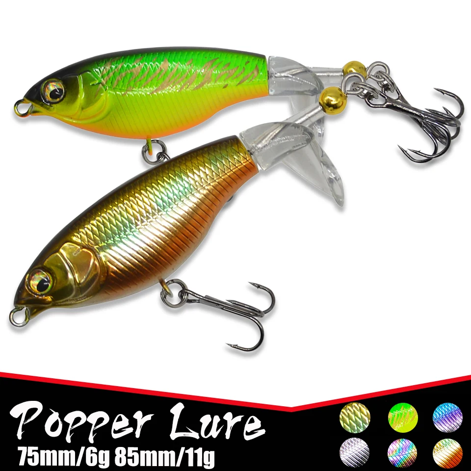 

1Pcs Popper Fishing Lure 7.5cm 8.5cm Soft Rotating Tail Topwater Swimbait Floating Artificial Wobblers Ocean Tackles Pesca