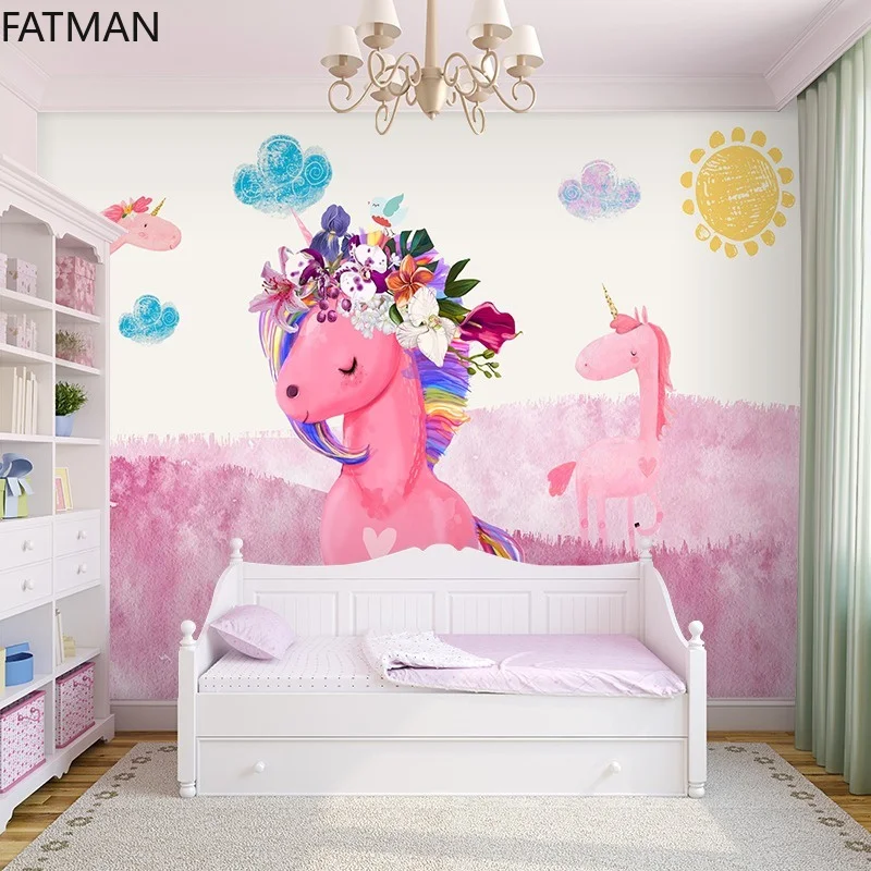 Фото Фреска FATMAN для детской комнаты на заказ, современные минималистичные Мультяшные настенные 3d нетканые обои в скандинавском стиле, розовая д... №3