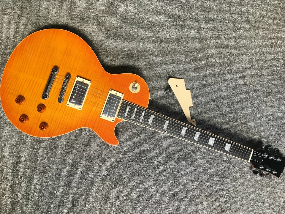 

Custom 1959 R9 Vintage yellow mahogany body and neck Flame Maple Top one piece body and neck LP Electric Guitar, Free Shipping
