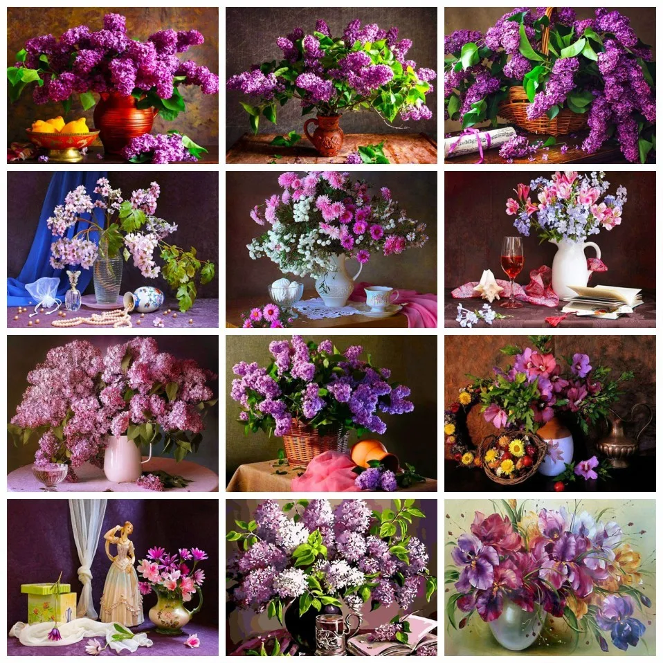 

AZQSD Painting By Numbers Flower Lilac HandPainted Home Decor Picture Oil Painting By Numbers Crafts 40x50cm Framed Wall Art