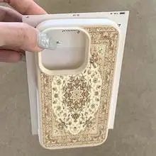 Фото Чехол для iPhone 11 12 13 14 15 16 17 Pro Max 14 15 Plus 17 Air X, противоударный, с ретро-дизайном в виде коврового узора и текстурой личи №2