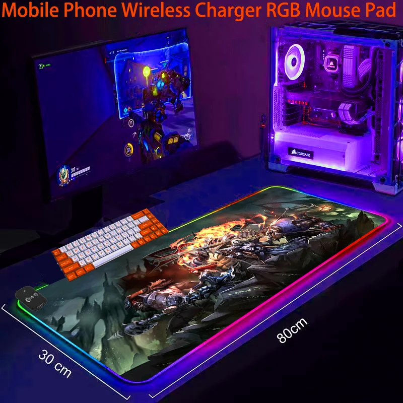 

Коврик для мыши RGB с подсветкой для телефона, игровой светящийся коврик с подсветкой для клавиатуры, ноутбука, LOL, аксессуары для офиса