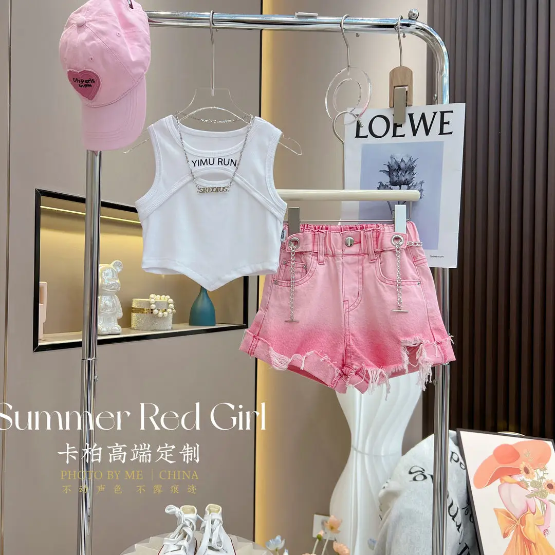 

Retail 2023 New Baby Girls Summer Teenage Fashion Sets Letter Top+ Tassel Shorts Princess Sweet Suits 3-9T