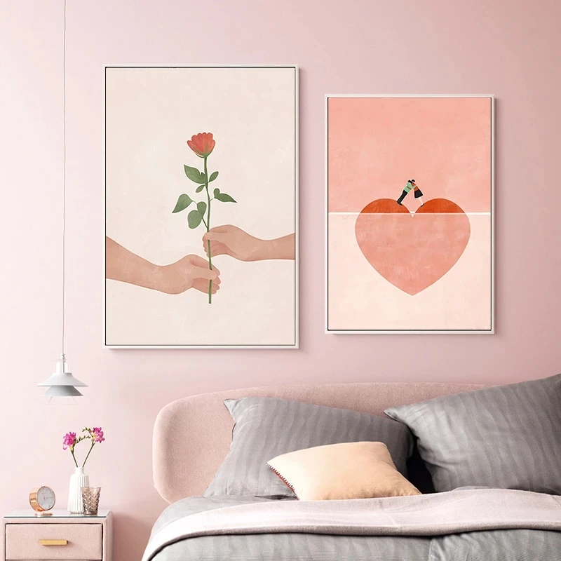 

Abstract Love Heart Couple Hug Red Rose Nordic Poster and Print Modern Canvas Painting Wall Art For Living Room Bedroom Decor
