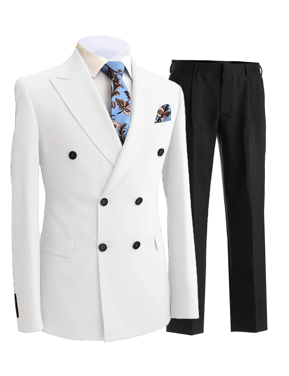 2 adet beyefendi kruvaze tepe yaka Blazer erkek takım elbise pantolon resmi beyaz bej ceket düğün damat smokin