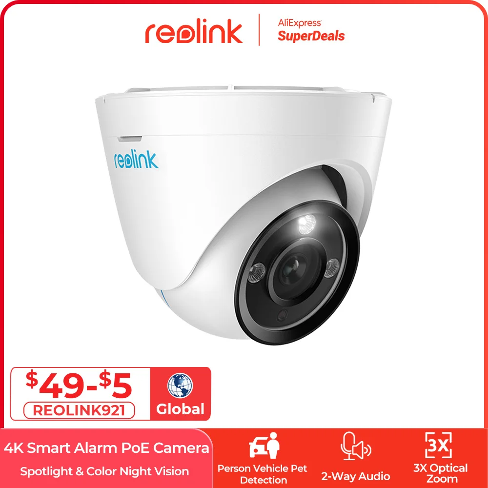 Reolink 4K 8MP PoE Security Camera 3X Zoom Outdoor IP Cam 2-Way Audio Smart Alarm Home Protection Surveillance Cameras RLC-833A