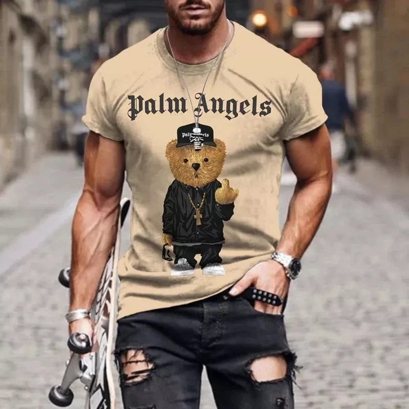 

Футболка мужская с 3d-медведем, забавная повседневная спортивная одежда с коротким рукавом, уличный Свободный Топ, 6XL, лето 2023