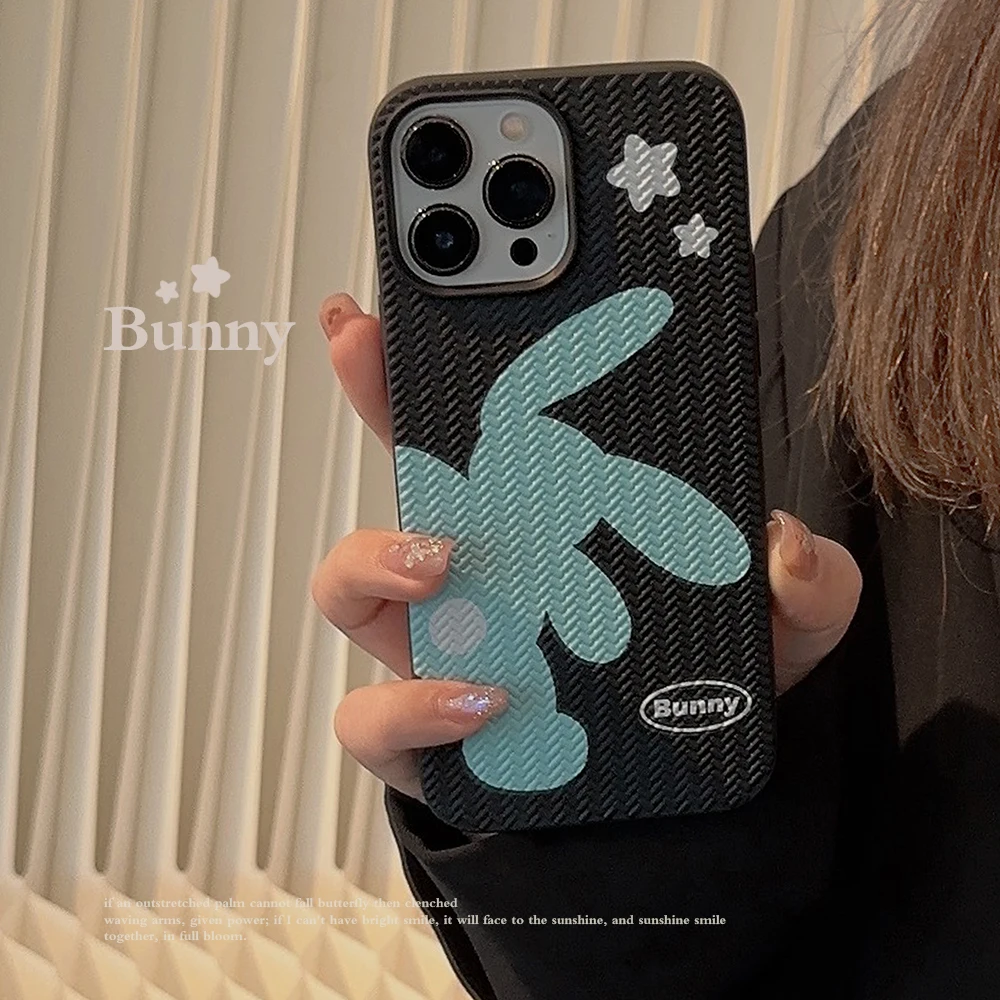 

New Simple Back Bunny Texture Phone Case for iPhone 14 12 13 11 Pro ProMax Plus X XR Xsmax Shockproof Soft Phone Cover