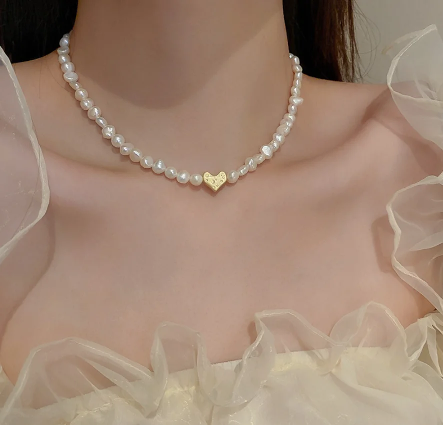

Simple necklaces copper plated real pearl elegant heart Pendant necklace for women fashion jewelry