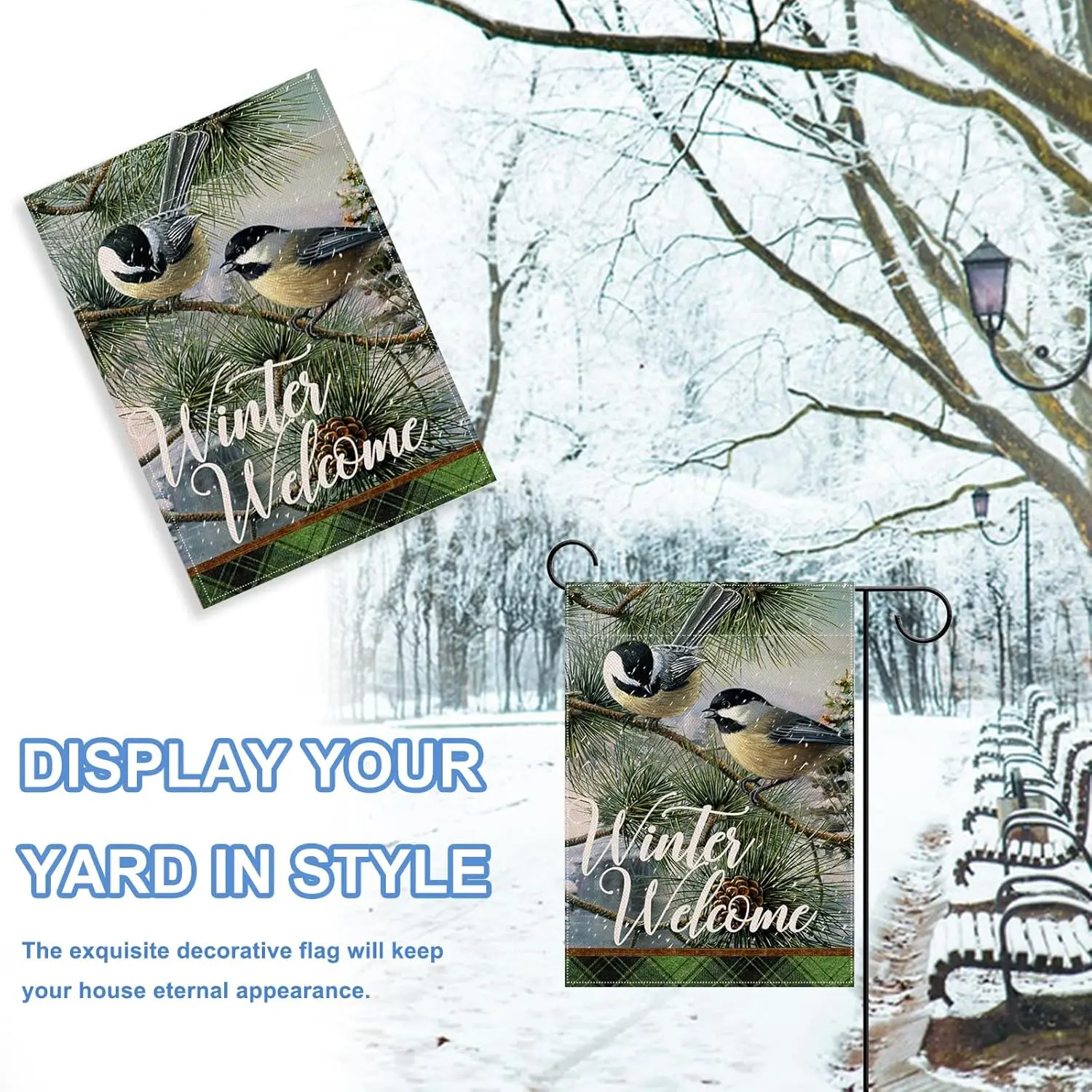 Домашний декоративный зимний флаг с изображением цыпочки и сада двор дома птицы