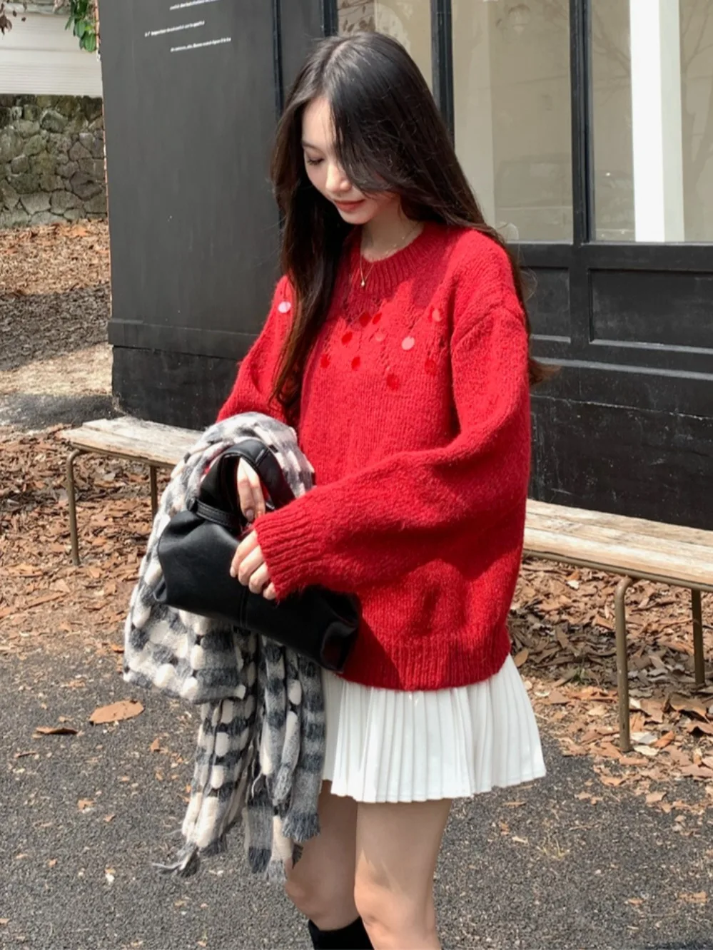 Большие размеры нежный корейский свободный утягивающий вязаный топ для полных