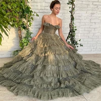 sevintage gorgeous green tiered tulle prom dresses sequined sweetheart a line ruffles%c2%a0pleat formal party dress 2022 evening gown