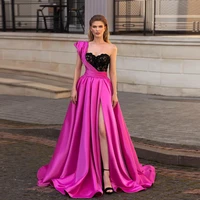 modern satin slit prom dresses one shoulder with lace sweetheart neck floor length zipper back party gown womans celebrate 2022