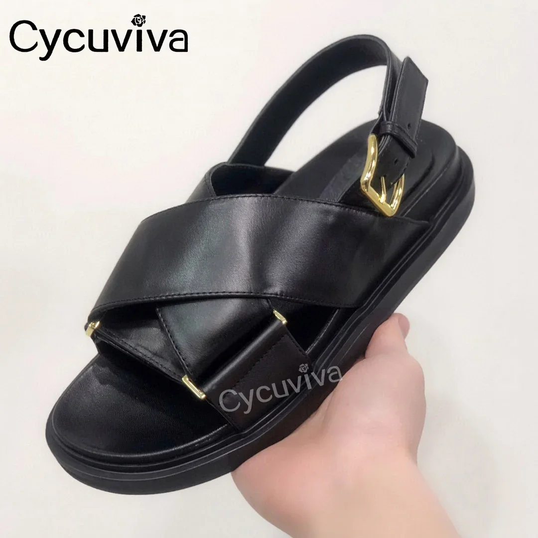 Босоножки женские кожаные с перекрестными пряжками повседневная обувь на