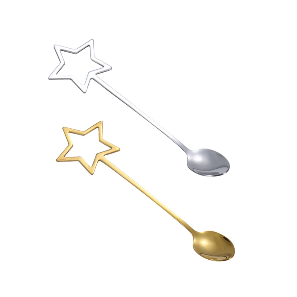 

2pcs Stainless Steel Dessert Spoon Hollow Star Coffee Ice Cream Spoon Flatware