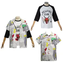 Stranger Things Season 4 Cosplay Costumes Dustin Shirt Coat Hellfire Club T-shirt Short Sleeve Adult Unisex Prop Gift