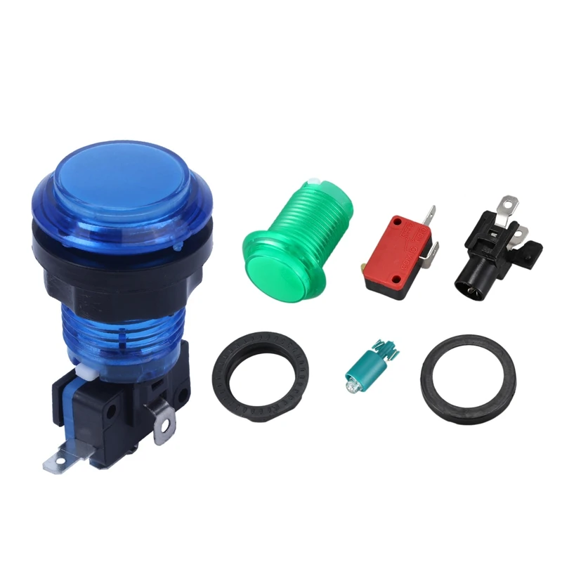 

2 PCS Round Lit Illuminated Arcade Video Game Push Button Switch LED Light 5V/12V Color:Green & Blue