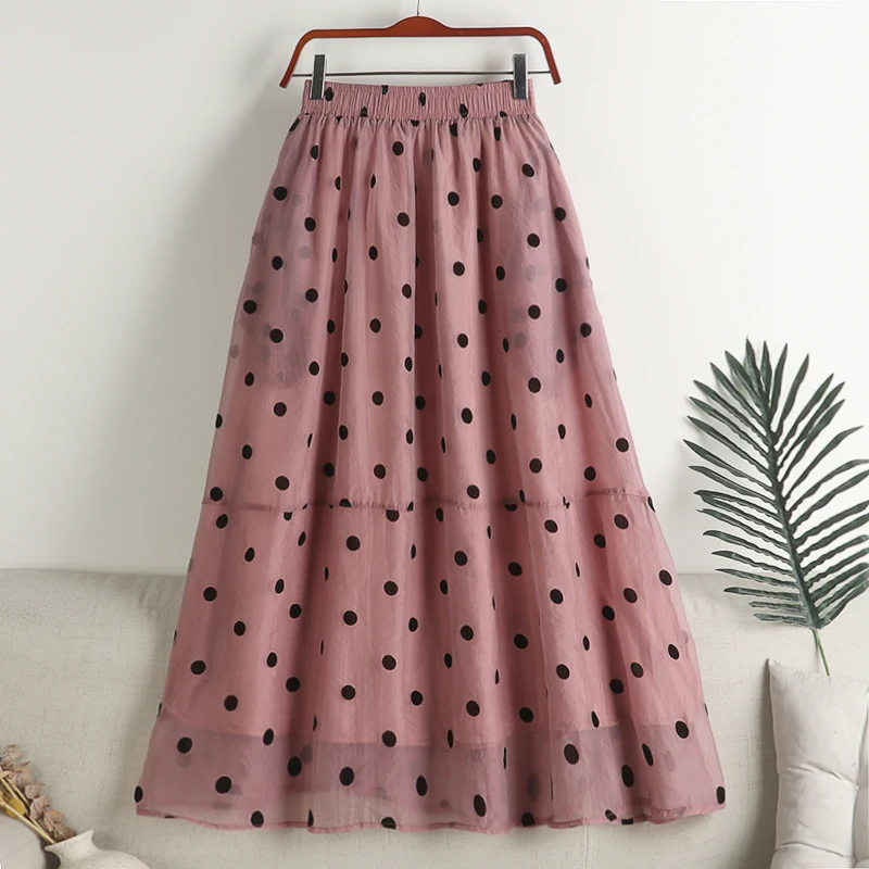 

High Waist Elastic Pleated Mid-Length Skirt A-Line Tulle Faldas Mujer Moda Skirts Casual Korean Fashion All-Match Dropshipping