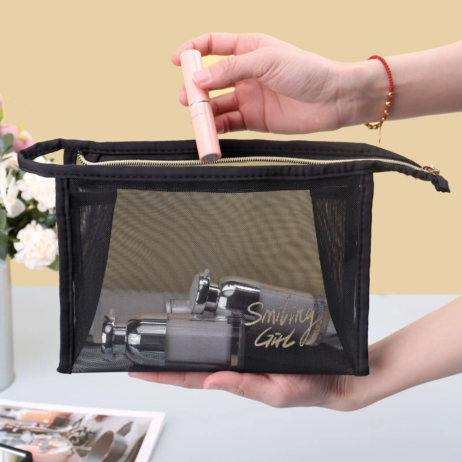 Черная сетчатая косметичка для женщин дорожный Повседневный Органайзер на