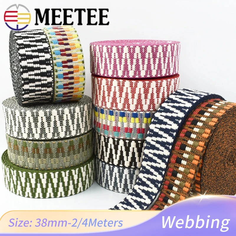 

2/4Yards 38mm Jacquard Webbing Strap Bag Ethnic Ribbon Band Sewing Shoes Hat Decoration Biasband Tape DIY Garment Accessories
