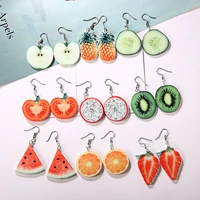 sweet cute fruit women drop earrings fashion acrylic strawberry watermelon pineapple pendant dangle earrings summer jewelry 2022