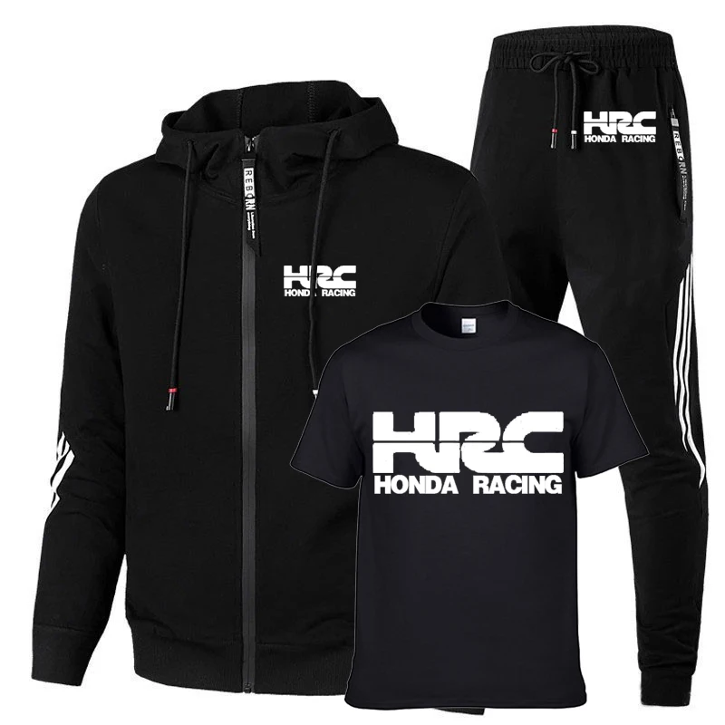 

Spring Autumn Men's jackets HRC Race Motorcycle Printing Cotton High Quality stripe Men's sweatshirt+t-shirt+pants 3-piece set