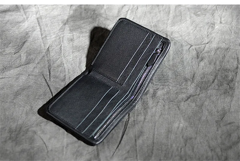 simple casual soft natural first layer cowhide men's short wallet fashion vintage luxury genuine leather black card holder purse