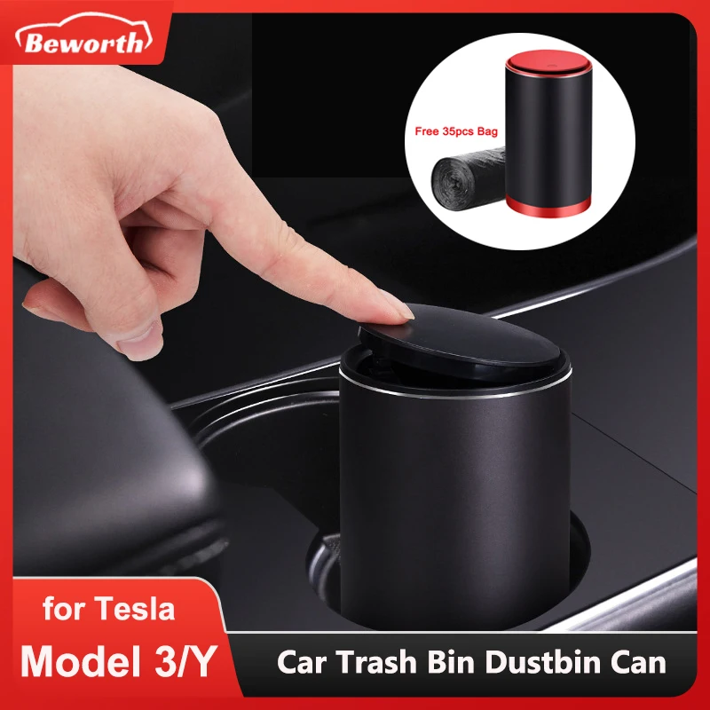 

M3 MY Mini Trash Bin Dustbin Can for Tesla Model 3 X S Y Aluminum Alloy Universal Waste Rubbish Basket Organizer Storage Holder
