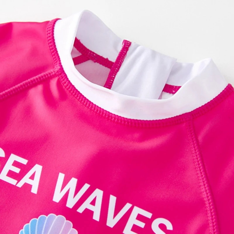 Swimsuit Kids Rose Red Swimwear for Girls Short Sleeve One-Piece Bathing Suit UV Protection Beach Dress Swimming Wear 3-11 Years