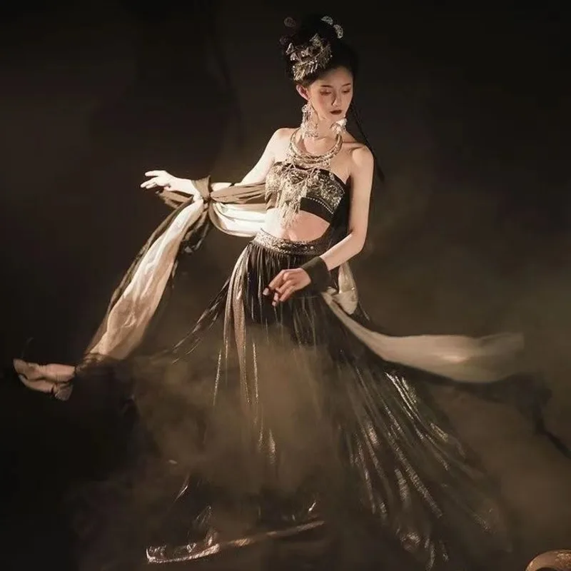Платье принцессы Feitian для танцев в западных регионах, платье ханьфу в старинном стиле, сексуальные платья Xishuangbanna, верхняя юбка
