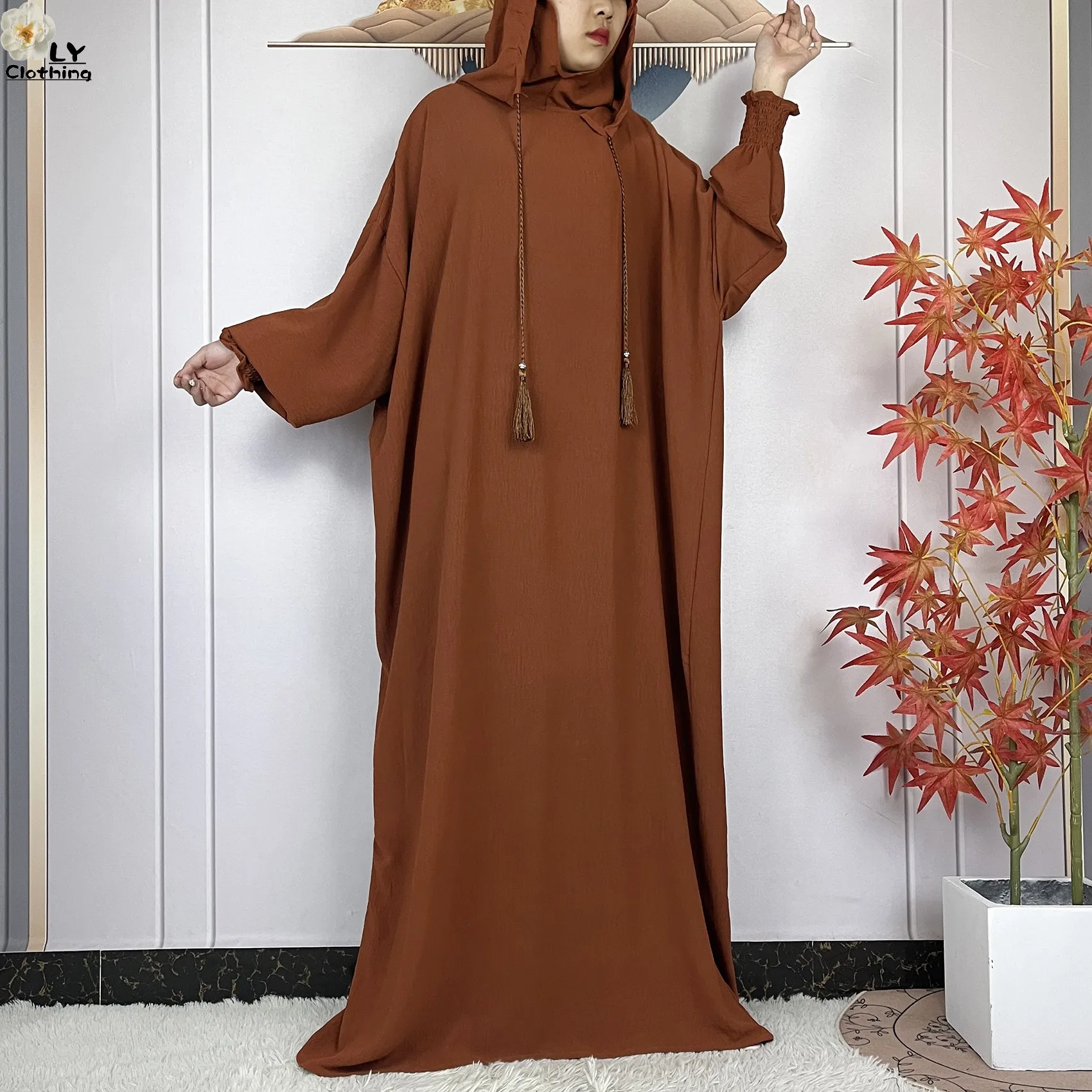 Новый стиль Рамадан Мусульманские две шляпы с длинным рукавом Абая Femme Ислам