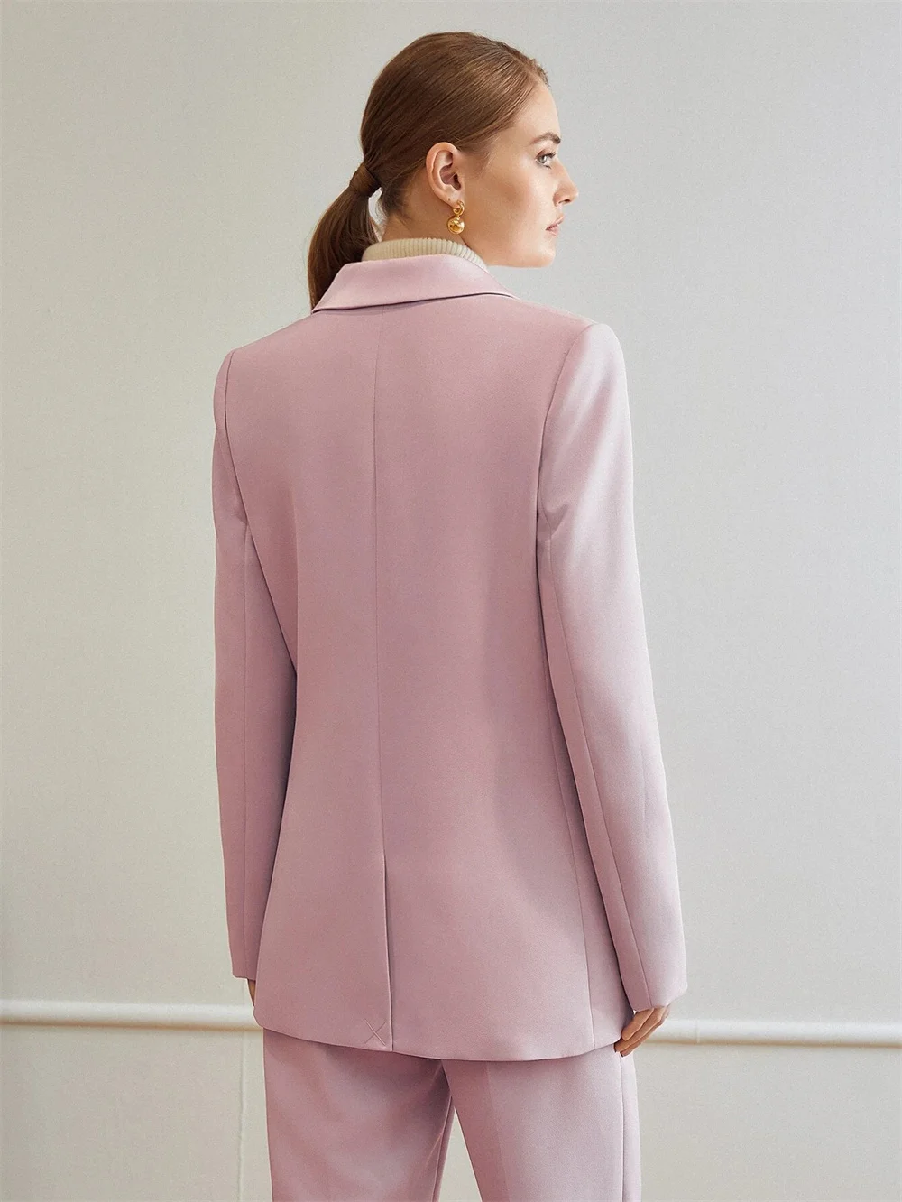 Women's Suits Velvet Office Ladies Mid Length Blazer&Trousers Double Breasted Lapel Solid Slim Business 2 Piece Set Pantsuits