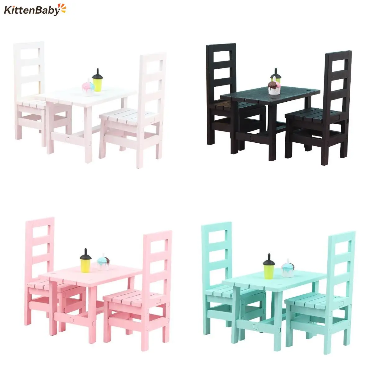 

1Pcs/3Pcs Dollhouse Miniature Furniture Wooden Dining Table Chair Model Set Dollhouse Furniture Accessories