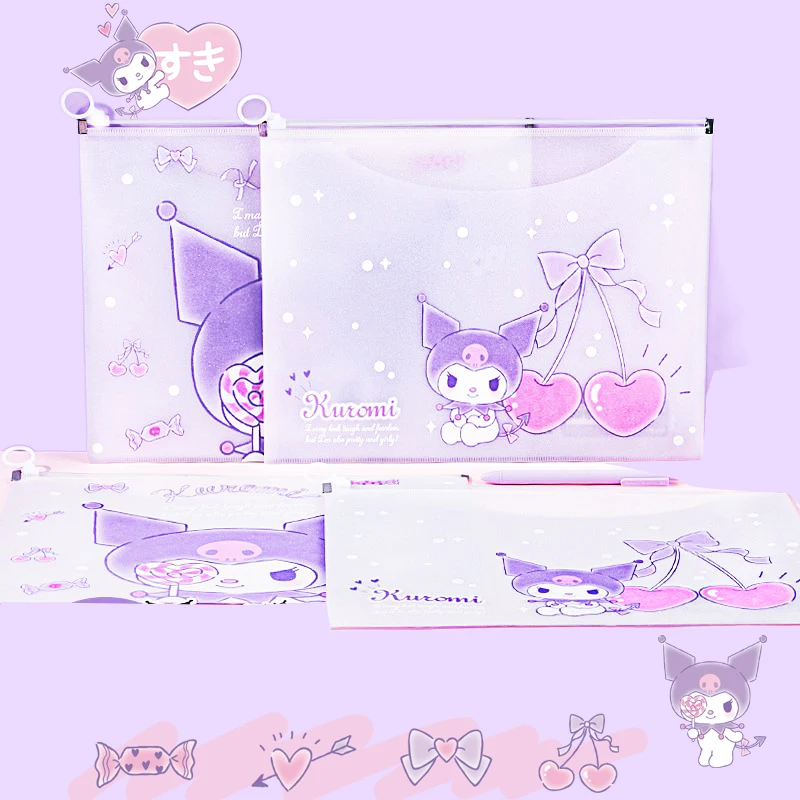 

Канцтовары Kuromi, Сумка для документов Kawaii Anime Sanrioed, вместительные бумажные напильники для школы и офиса, многофункциональные детские подарки
