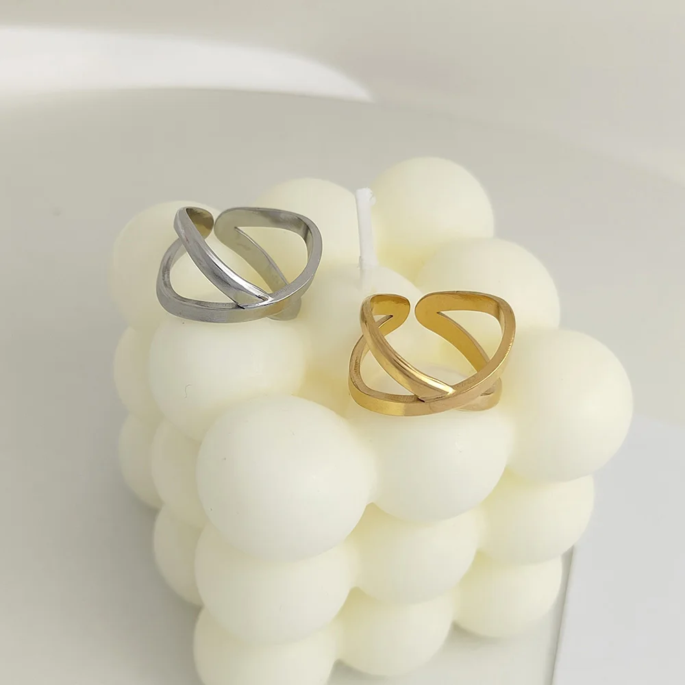 

Luxury Cross X Shape Women Engagement Ring Stainless Steel Gold Color Elegant Simple Jewelry Open Adjustable Ring