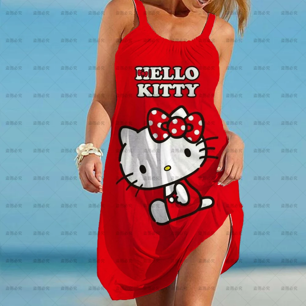 

Женское летнее платье без рукавов, с 3D-принтом Hello Kitty
