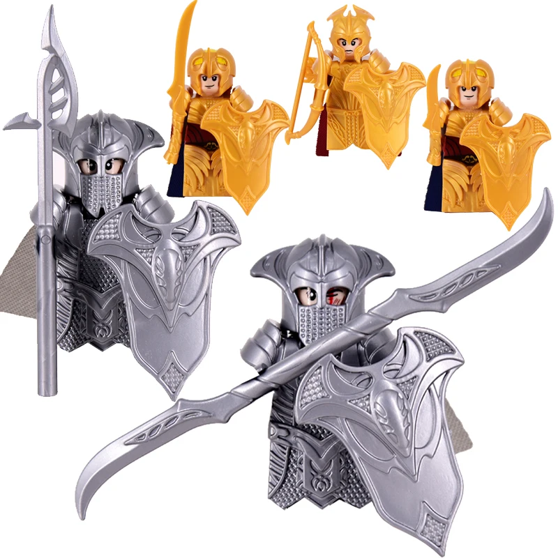 Medieval LOTR Dwarf Warrior Elves Figures Orcs Army Armored Rohan Soldiers Building Blocks Knights Shield Weapon Bricks Toy