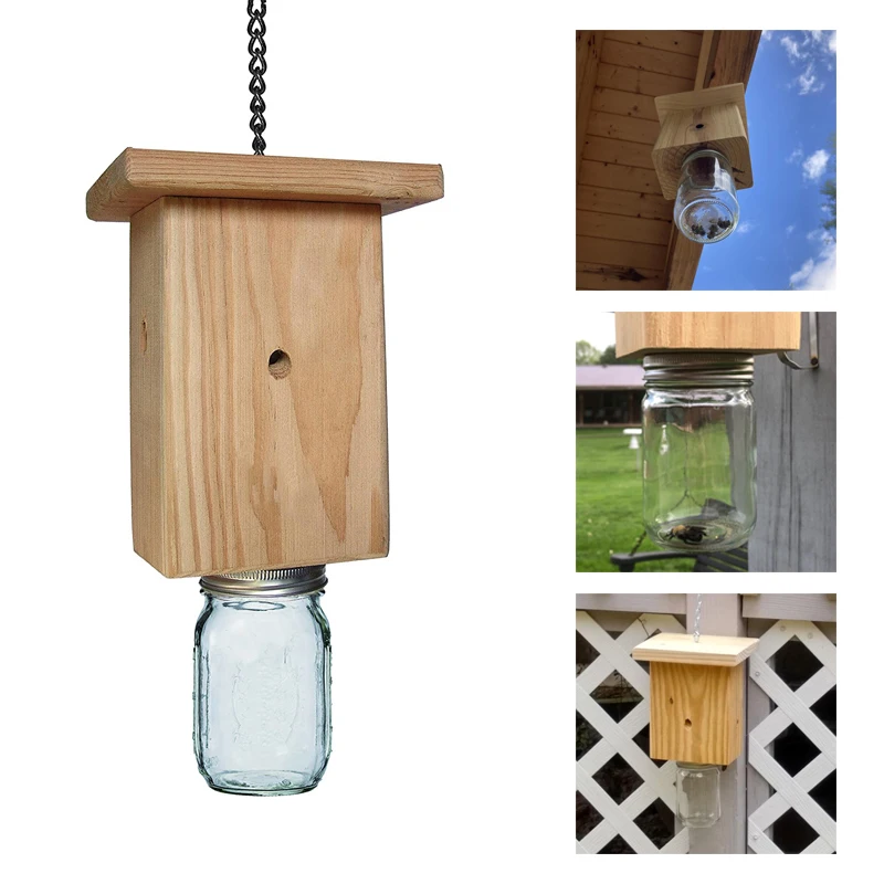 

Wood Bee Trap Reusable Wood Bee Trap For Outside Natural Wood Cabin Style Carpenter Bee Trap For Patio Yard And Garden