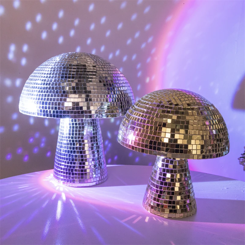 

11 Inch Creative Mirror Glass Brick Mushroom Disco Ball Stage Light RotatingOrnaments Kawaii Room Ball Accessories Home Decor