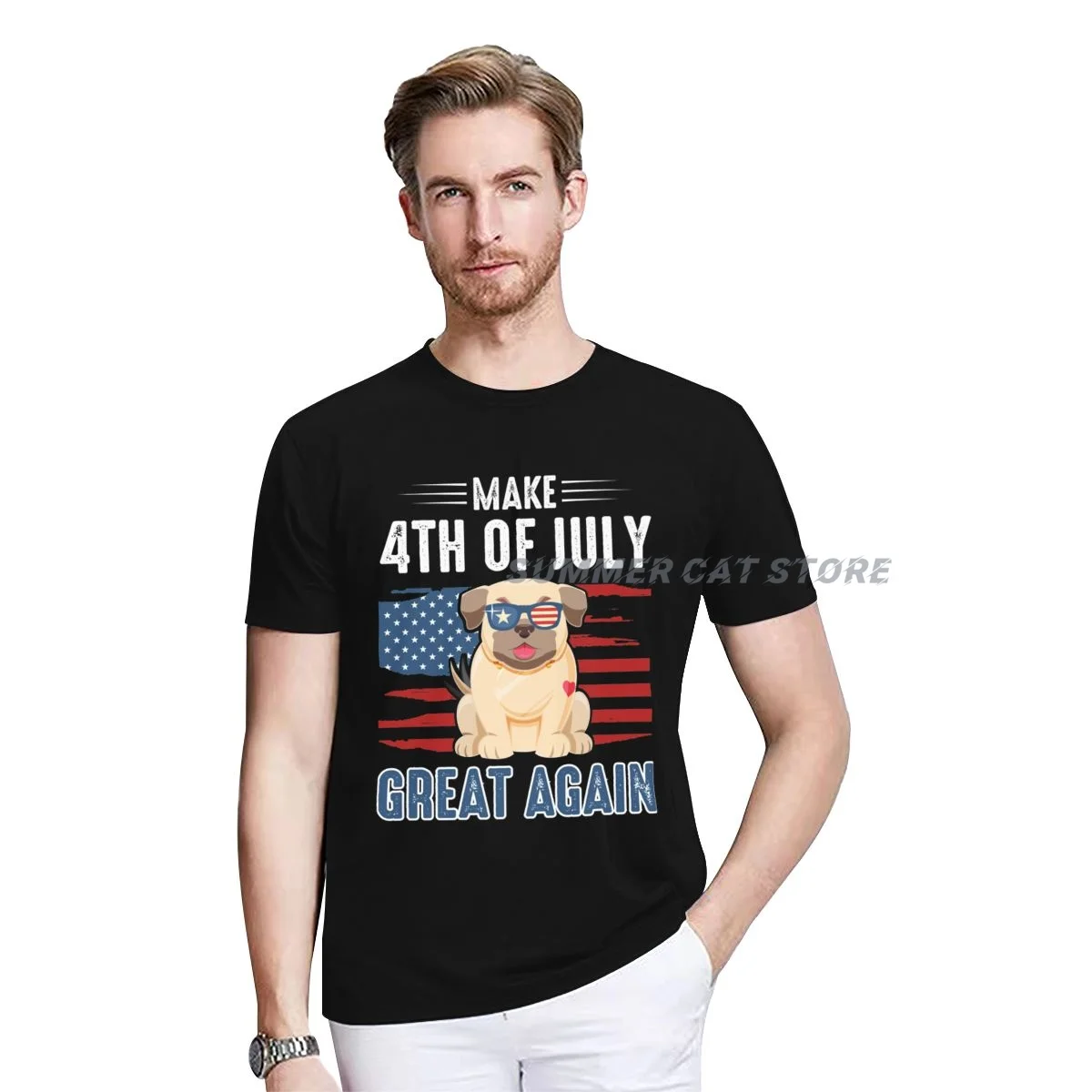 

Summer T-shirt Men Women Cotton Make Th Of July Great O-neck Short-sleeved unisex Casual T-shirt