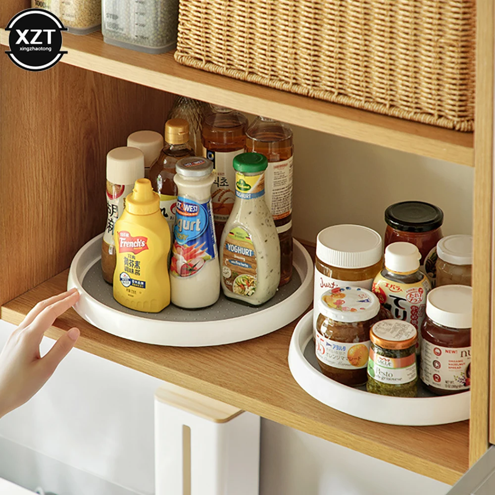 

360 Rotation Non-Skid Spice Tray Turntable Storage Condiments Oil Tray Salt Soy Sauce Vinegar Round Storage Rack Rotating Tray