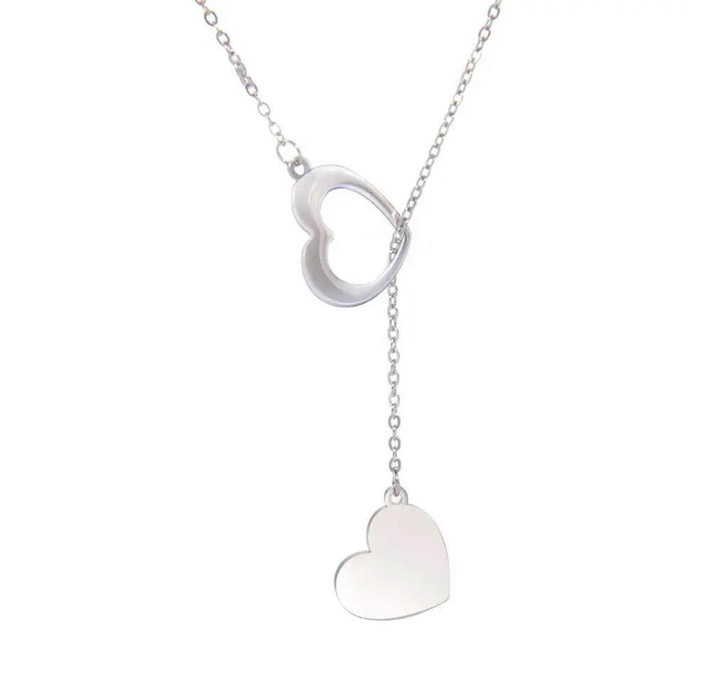 Двойное кольцо ожерелье сердце из нержавеющей стали F1403